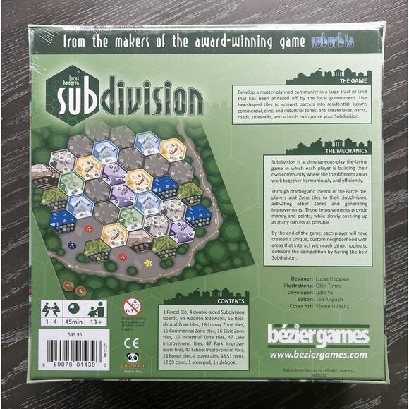 Subdivision Board Game by Lucas Hedgren 2015 Bezier Games, New and Sealed - Picture 2 of 8